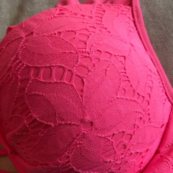 Victoria’s Secret neon pink lace push up swim top 36D - Picture 3 of 7